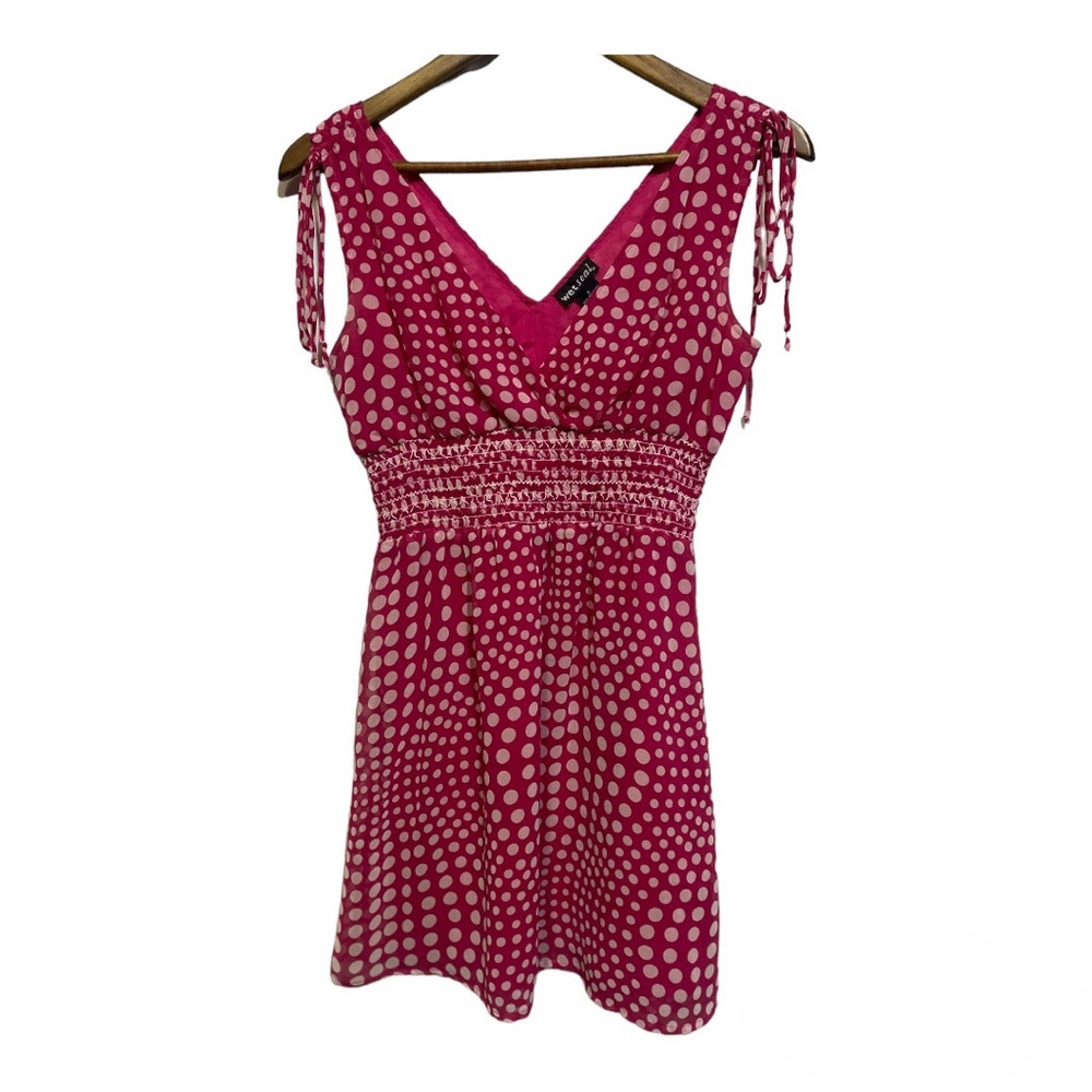 Vintage Y2K Wet Seal Babydoll Polka Dot Mini Dress Juniors Small Preppy Hot Pink